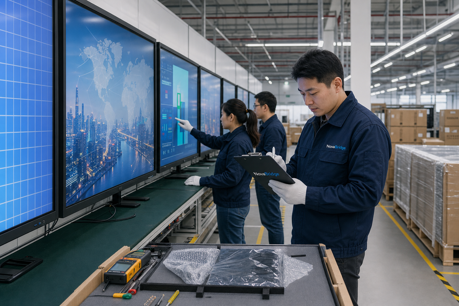 Illustrative partner manufacturing and quality control scene